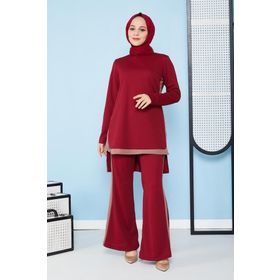 Moda Ebva 5021 Bordo İspanyol Paça İkili Tesettür Kombin