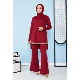 Moda Ebva 5021 Bordo İspanyol Paça İkili Tesettür Kombin