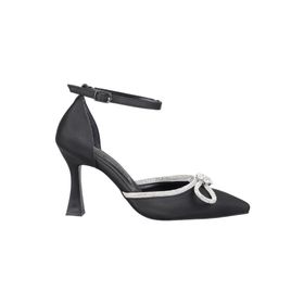Modabuymus Darley Saten Fiyonk Taşlı Stiletto Kadeh Siyah Kadın Topuklu Ayakkabı