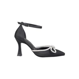 Modabuymus Darley Saten Fiyonk Taşlı Stiletto Kadeh Siyah Kadın Topuklu Ayakkabı