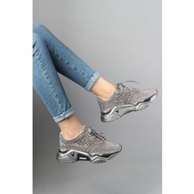 Modabuymus Dofi Gri Taşlı Sneaker Kadın Spor Ayakkabı