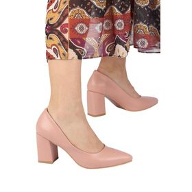 Modabuymus Erkly Stiletto Kalın Pudra Pembe Kadın Topuklu Ayakkabı
