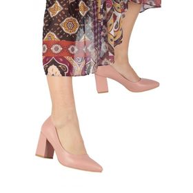 Modabuymus Erkly Stiletto Kalın Pudra Pembe Kadın Topuklu Ayakkabı