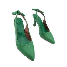 Modabuymus Pony Arkadan Fiyonklu Stiletto Yeşil Kadın Topuklu Ayakkabı