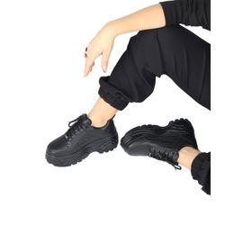 Modabuymus Porto Kalın Tabanlı Sneaker Günlük Siyah Kadın Spor Ayakkabı