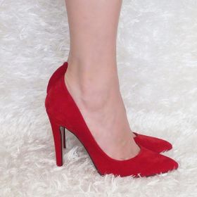 Modabuymus Stiletto Kırmızı Süet Topuklu Kadın Ayakkabı