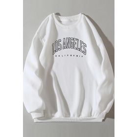 Modagen Kadın Beyaz Bisiklet Yaka Los Angeles Baskılı Sweatshirt
