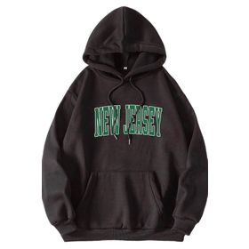 Modagen Unisex Oversize Siyah New Jersey Baskılı Kapüşonlu Sweatshirt