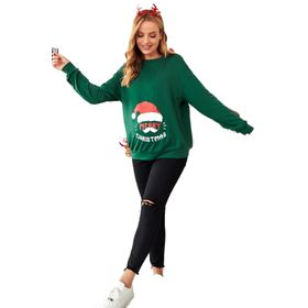 Modagen Yeşil Merry Christmas Baskılı Bisiklet Yaka Hamile Sweatshirt
