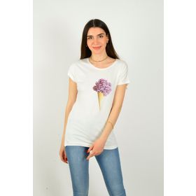 ModaHep Beyaz Baskılı Kadın T-Shirt