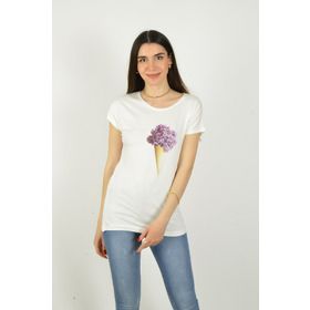 ModaHep Beyaz Baskılı Kadın T-Shirt