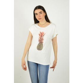 ModaHep Beyaz Baskılı Kadın T-Shirt