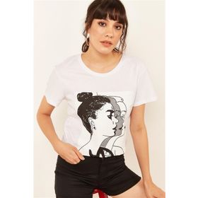 ModaHep Beyaz Baskılı Kadın T-Shirt
