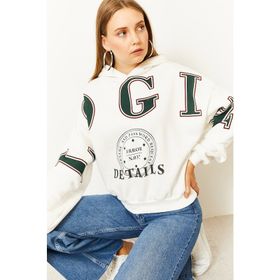 ModaHep Beyaz Oversize Kapüşonlu Kadın Sweatshirt