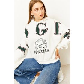 ModaHep Beyaz Oversize Kapüşonlu Kadın Sweatshirt