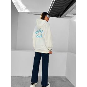ModaHep Beyaz Oversize Kapüşonlu Kadın Sweatshirt