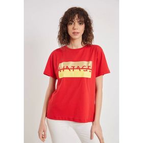 ModaHep Kırmızı Baskılı Kadın T-Shirt