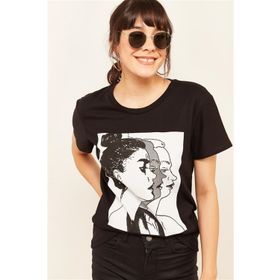 ModaHep Siyah Baskılı Kadın T-shirt