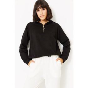 ModaHep Siyah Fermuarlı Kadın Sweatshirt