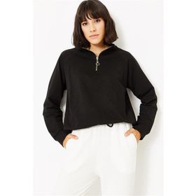 ModaHep Siyah Fermuarlı Kadın Sweatshirt