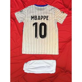 Modajur Mbappe 10 Fransa Çizgili Beyaz Siyah Çocuk Alt Üst Şort Tişört Forma Takım