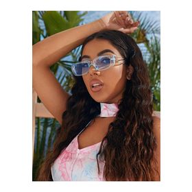 ModaLand Mavi Kare Dikdörtgen Vintage Retro Unisex Güneş Gözlüğü