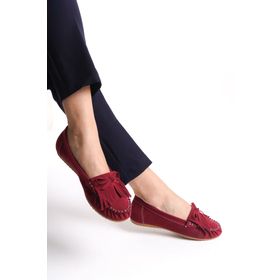 Modaleesta PS-100 Bordo Süet Püsküllü Günlük Kadın Babet