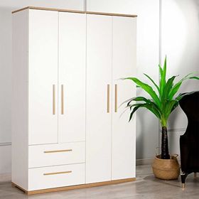 Modalife Eva 402 4 Kapaklı 2 Çekmeceli Ceviz Beyaz Gardrop