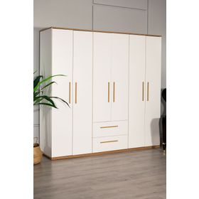 Modalife Eva 602 6 Kapaklı 2 Çekmeceli Ceviz Beyaz Gardrop