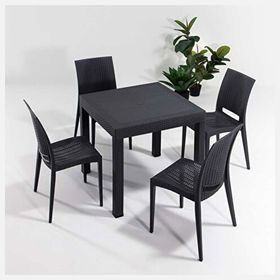 Modalife Rattan Antrasit 80x80 cm Camsız Kolsuz Bahçe Balkon Masa Seti