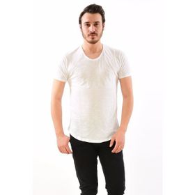 Modaplaza Pis Bisiklet Yaka Flamlı Beyaz Erkek T-Sihrt