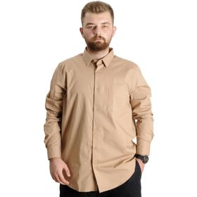 Mode XL 20350 Kahverengi Uzun Kol Cep Lycra Poplin Erkek Gömlek