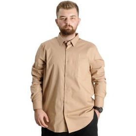 Mode XL 20350 Kahverengi Uzun Kol Cep Lycra Poplin Erkek Gömlek