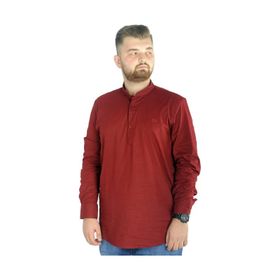 Mode XL 20388 Bordo Keten Likralı UKol Hakim Yaka Erkek Gömlek