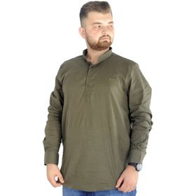 Mode XL 20388 Haki Keten Likralı Uzun Kol Hakim Yaka Erkek Gömlek