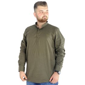 Mode XL 20388 Haki Keten Likralı Uzun Kol Hakim Yaka Erkek Gömlek