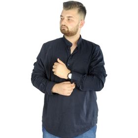 Mode XL 20388 Lacivert Keten Likralı Uzun Kol Hakim Yaka Erkek Gömlek