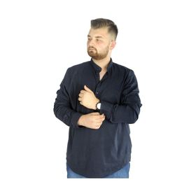 Mode XL 20388 Lacivert Keten Likralı Uzun Kol Hakim Yaka Erkek Gömlek