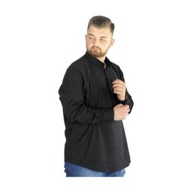 Mode XL 20388 Siyah Keten Likralı Uzun Kol Hakim Yaka Erkek Gömlek