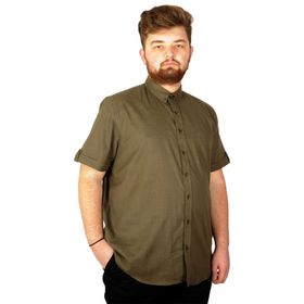Mode XL 20389 Haki Keten Likralı Cepli Erkek Gömlek