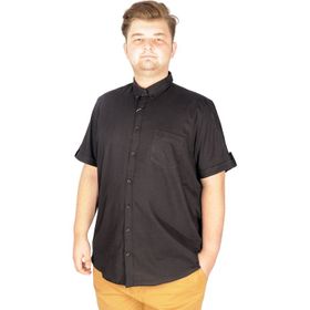 Mode XL 20389 Siyah Keten Likralı Cepli Erkek Gömlek
