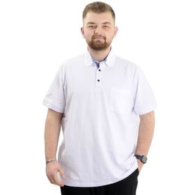 Mode XL 20552 Beyaz Cepli Klasik Pike Polo Yaka Erkek T-shirt