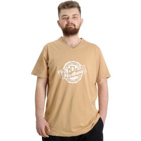 Mode XL 23034 Mustang Bej V Yaka Erkek T-Shirt