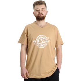 Mode XL 23034 Mustang Bej V Yaka Erkek T-Shirt