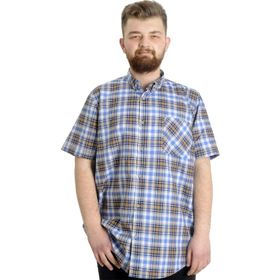 Mode XL 23301 Açık Lacivert Ekose Kısa Kollu Erkek Gömlek