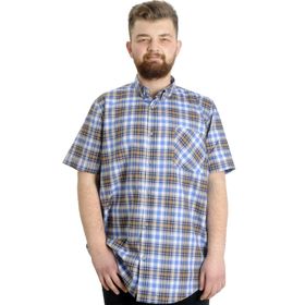 Mode XL 23301 Açık Lacivert Ekose Kısa Kollu Erkek Gömlek