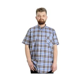 Mode XL 23301 Açık Lacivert Ekose Kısa Kollu Erkek Gömlek