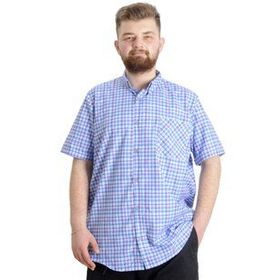 Mode XL 23301 İndigo Ekose Kısa Kollu Erkek Gömlek
