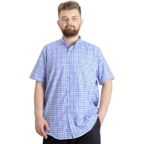 Mode XL 23301 İndigo Ekose Kısa Kollu Erkek Gömlek