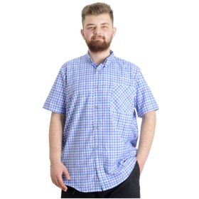 Mode XL 23301 İndigo Ekose Kısa Kollu Erkek Gömlek